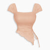 Tie Front Asymmetrical Hem Sleeveless Top in Peach Front View for Women | Littlebox India
