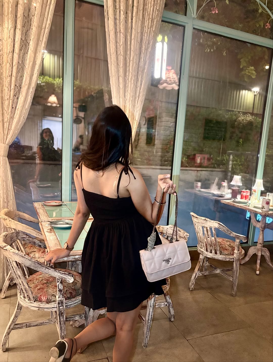 Customer photo 2 of Tie Shoulder Layered Ruched Cami Dress In Black