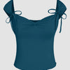 Tie Strap Sweetheart Neck Sleeveless Top in Teal Blue Front View For Women | Littlebox India