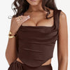 Tied Back Corset Top & Slit Skirt Coord Set In Dark Brown Front View For Women | Littlebox India