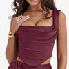 Tied Back Corset Top & Slit Skirt Coord Set In Maroon Front View For Women | Littlebox India