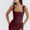 Tied Back Corset Top & Slit Skirt Coord Set In Wine Front View For Women | Littlebox India