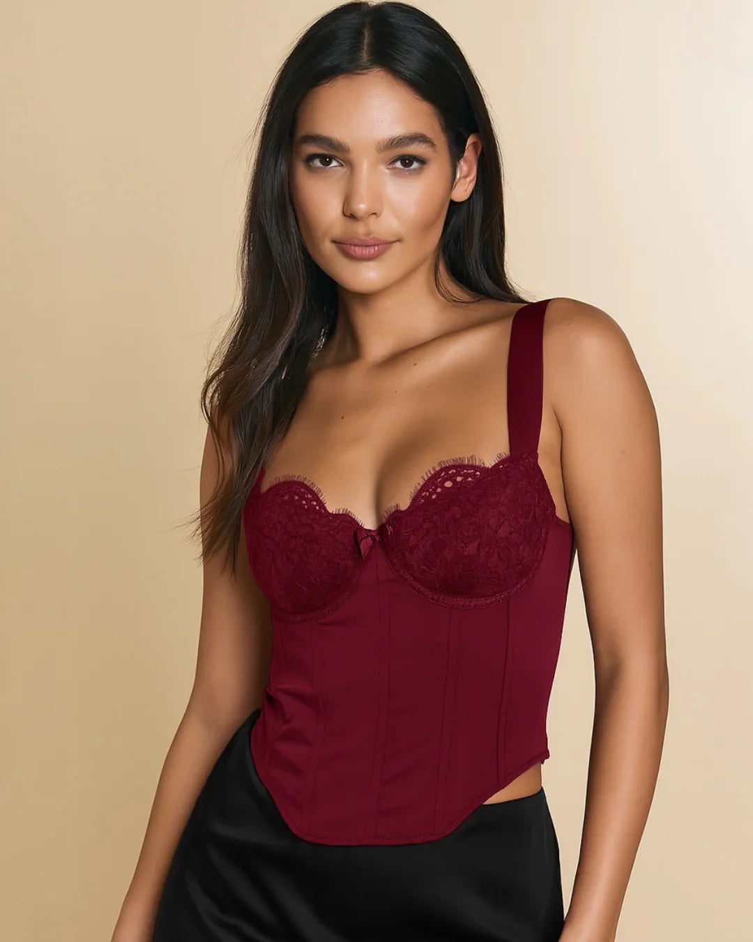 Floral Lace Halter Corset Top In Redberry - Littlebox India