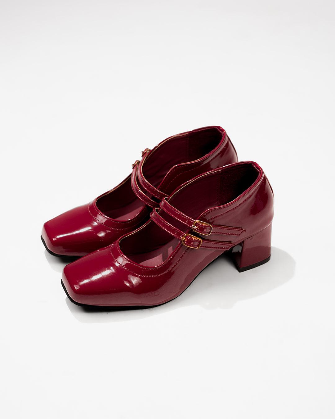 Mary Jane Pumps Two Strap Square Toe Chunky Block Heel Shoes