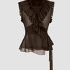 Trim Knotted See-through Tank Top in Coffee Front View For Women | Littlebox India