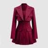 Turndown Collar Blazer & Bustier Two Piece Dress In Burgundy Front View for Women | Littlebox India