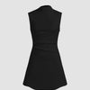 Black turtleneck mini dress with sleeveless and ruched detailing