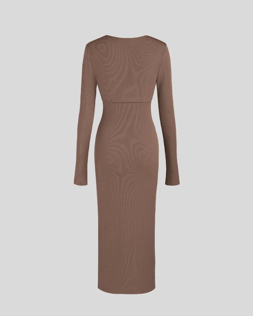 Two Piece Elegant Bodycon Dress With Shrug In Brown Two Piece Elegant Bodycon Dress With Shrug In Brown