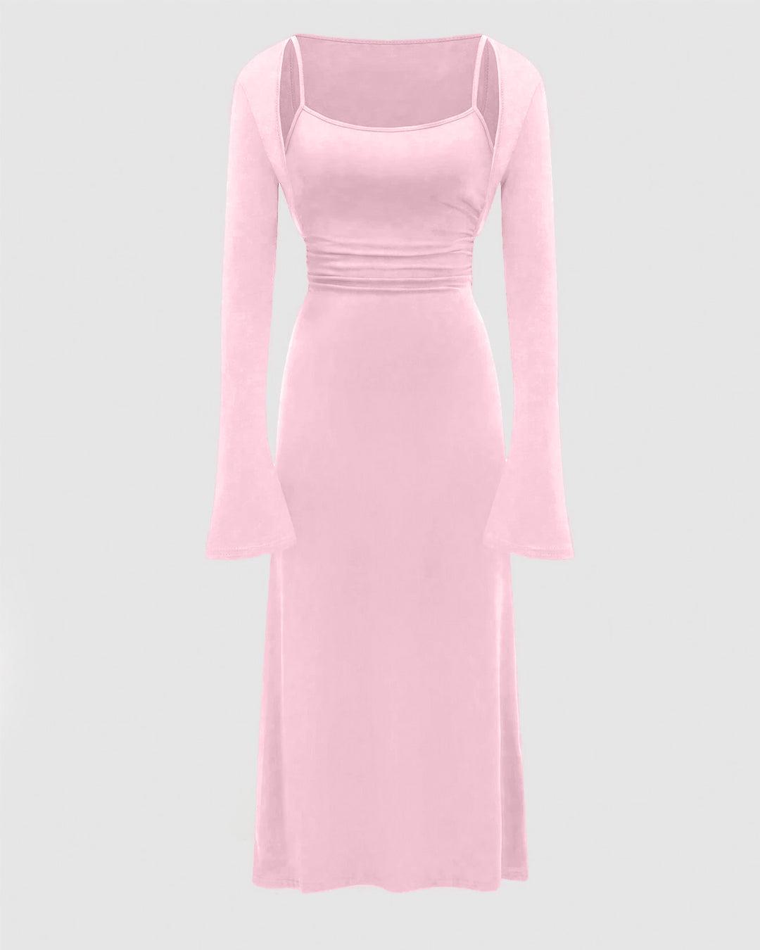 Baby Pink Shrug & Cami Dress Co-ord Set - Littlebox India