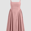 U-neckline Ruched Ruffle Hem Maxi Cami Dress in Pink Curve & Plus Front View for Women | Littlebox India