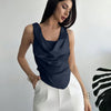 Cowl Neck Asymmetric Hem Fitted Tank Top In Navy Blue