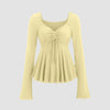V-Neck Drawstring Long Sleeve Top In Vanilla Front View For Women | Littlebox India