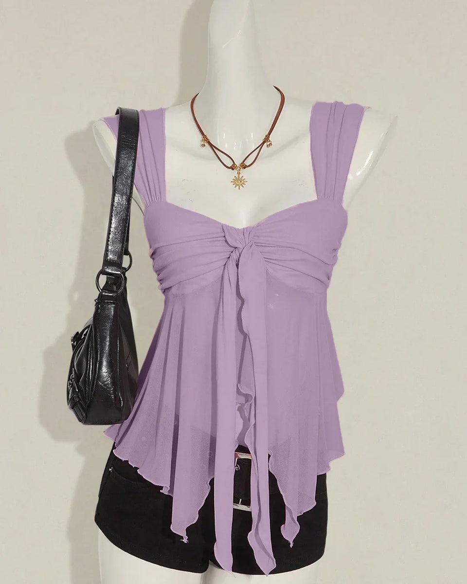 Purple Top Ruffles Layered Ruffle Sleeveless Top in Purple - Littlebox India