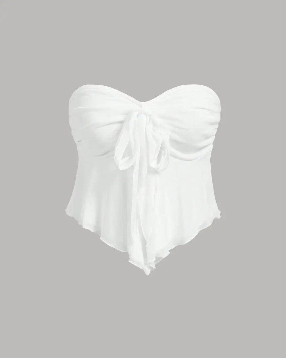 White V-Neck Ruffle Top