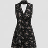 V-neck Floral Knotted Twist Mini Dress In Soft Black Front View for Women | Littlebox India