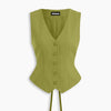 V-neck Knotted Cinched Waist Blazer Vest Top in Green Front View for Women | Littlebox India