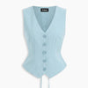 V-neck Knotted Cinched Waist Blazer Vest Top in Sky Blue Front View for Women | Littlebox India