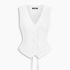 V-neck Knotted Cinched Waist Blazer Vest Top in White Front View for Women | Littlebox India