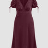 V-neck Lace Puff Sleeve Knotted Maxi Dress Curve & Plus in Maroon Front View for Women | Littlebox India