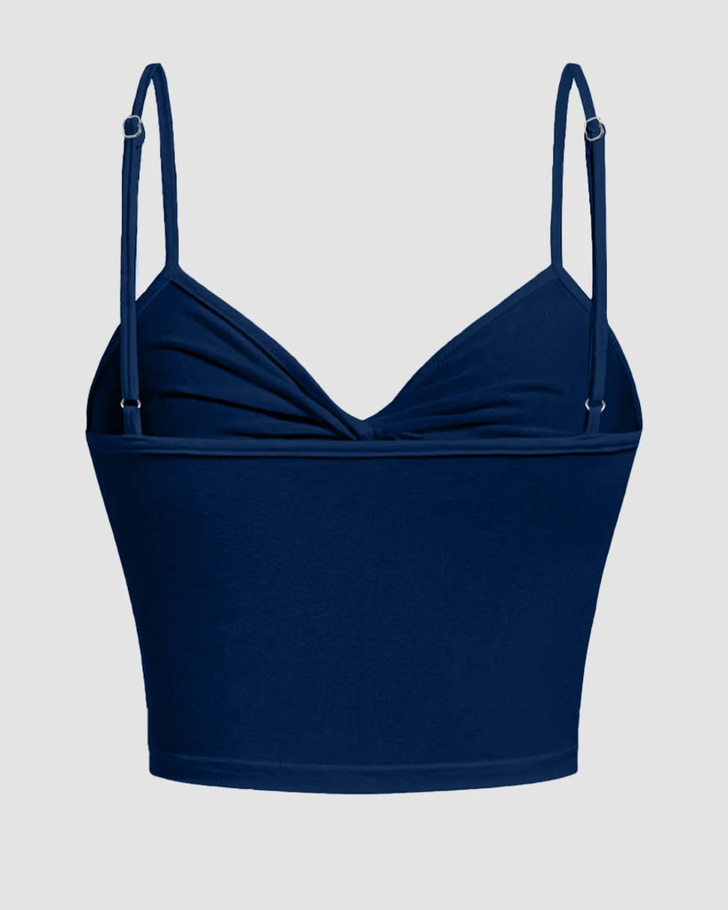 V Neck Twist Front Cami Crop Top Navy - Littlebox India
