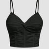 V Neck Twist Front Ruched Cami Top in Black Front View for Women | Littlebox India