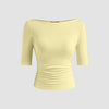 Vanilla Fitted Knit Half Sleeve Top Front View for Women | Littlebox India