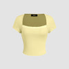 Yellow top with a vanilla hue, featuring a fitted design and sheer neckline detail for a stylish and elegant look
