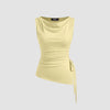  yellow sleeveless top with a high neck and ruched side detailing, perfect for a stylish summer look