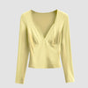 Vanilla V-Neck Long Sleeve Top Front View For Women | Littlebox India