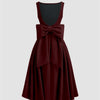 Cherry Red Backless long midi dress with a large bow detail at the back back view