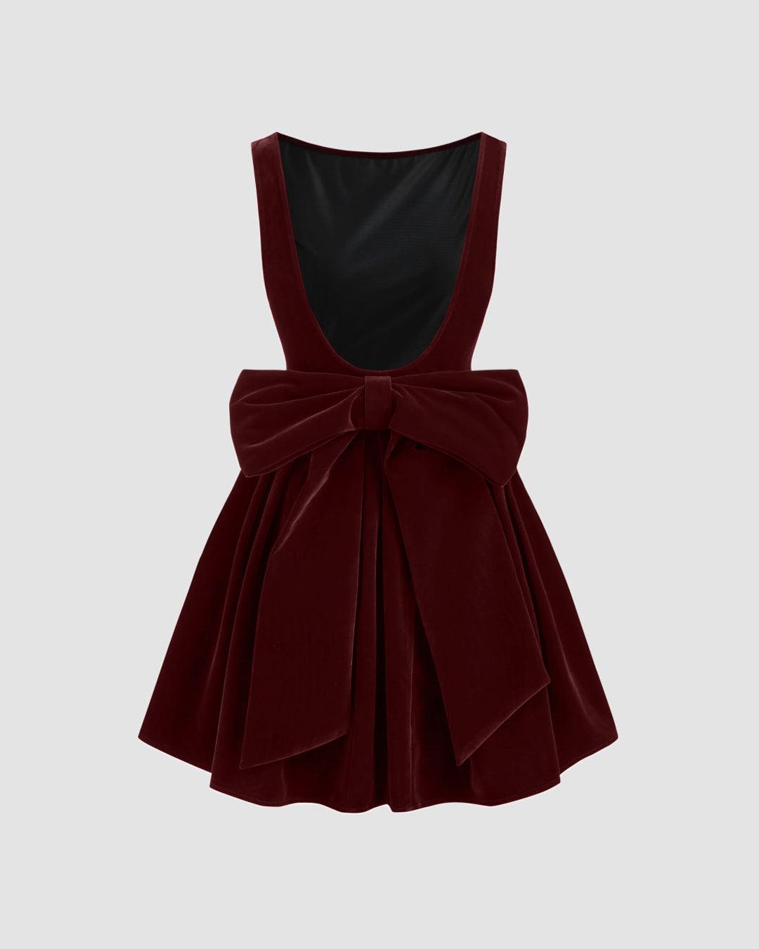 red velvet criss cross backless bodycon dress Boat Neck Bowknot Short Midi In Cherry Hope youre prepared for vogue Black Satin Fit Flare Size:44