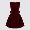 Velvet Boat Neck Bowknot Backless Short Midi Dress In Cherry Red Front View for Women | Littlebox India
