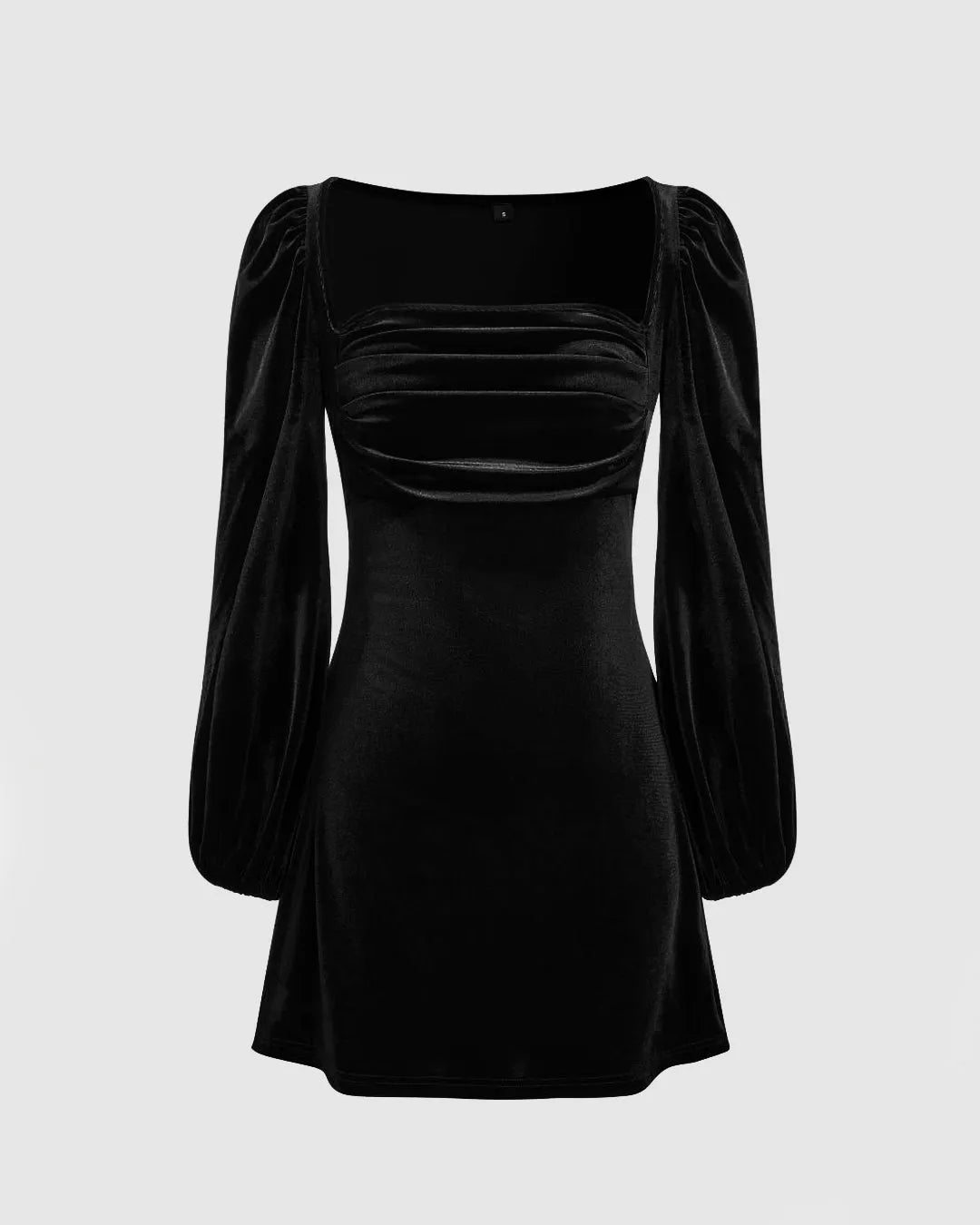 Velvet Square Neck Solid Ruched Black Mini Dress – Littlebox India