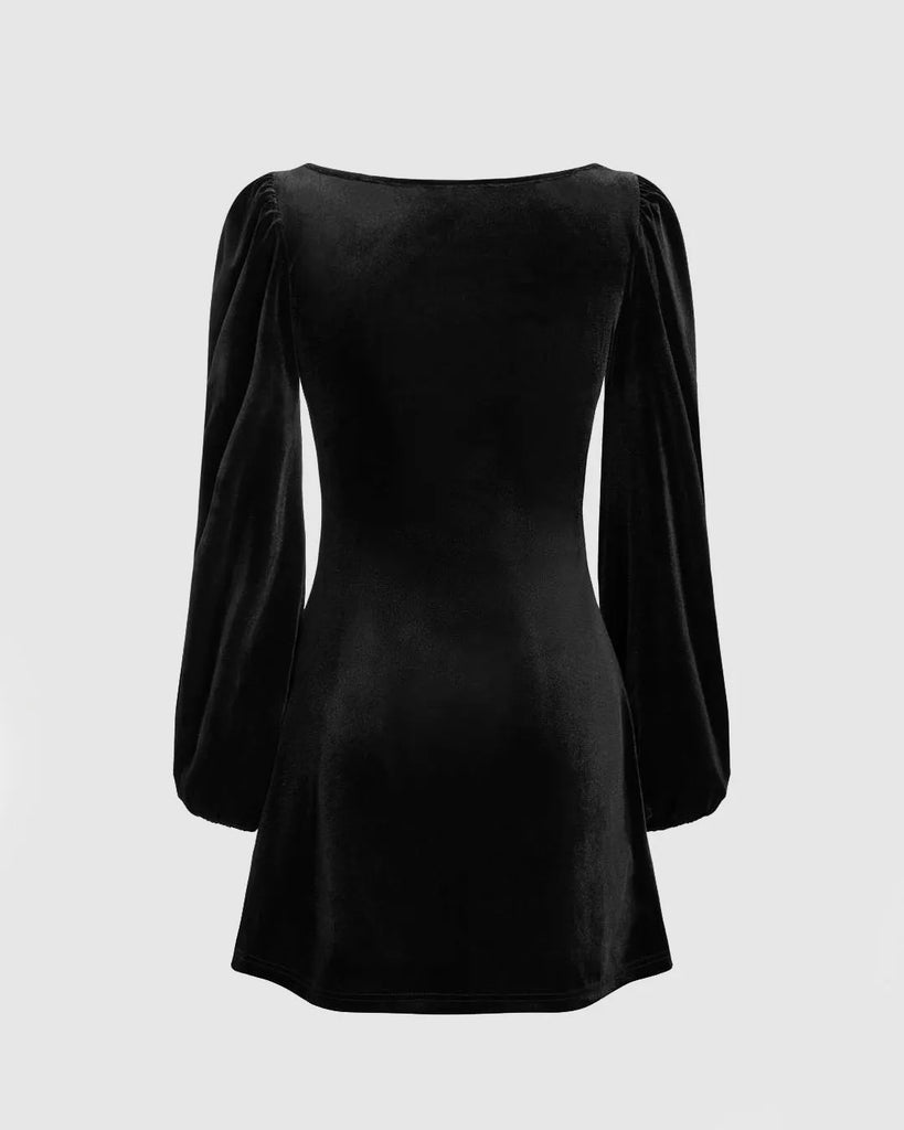 square neck solid ruched mini dress Square Neck Solid Ruched Knotted Layered Mini Dress by CIDER