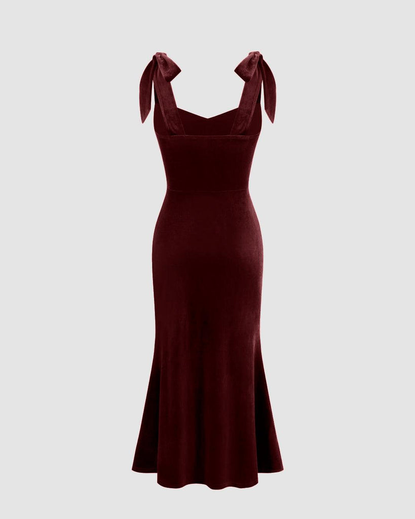 antoinette tie strap velvet midi dress Rixo London Rixo Maeve Strap Tie Front Velvet Midi Dress Blue