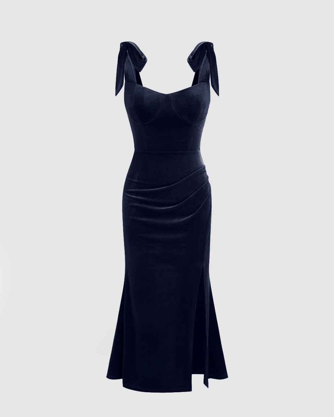 Navy Blue Velvet Sweetheart Maxi Dress – Littlebox India