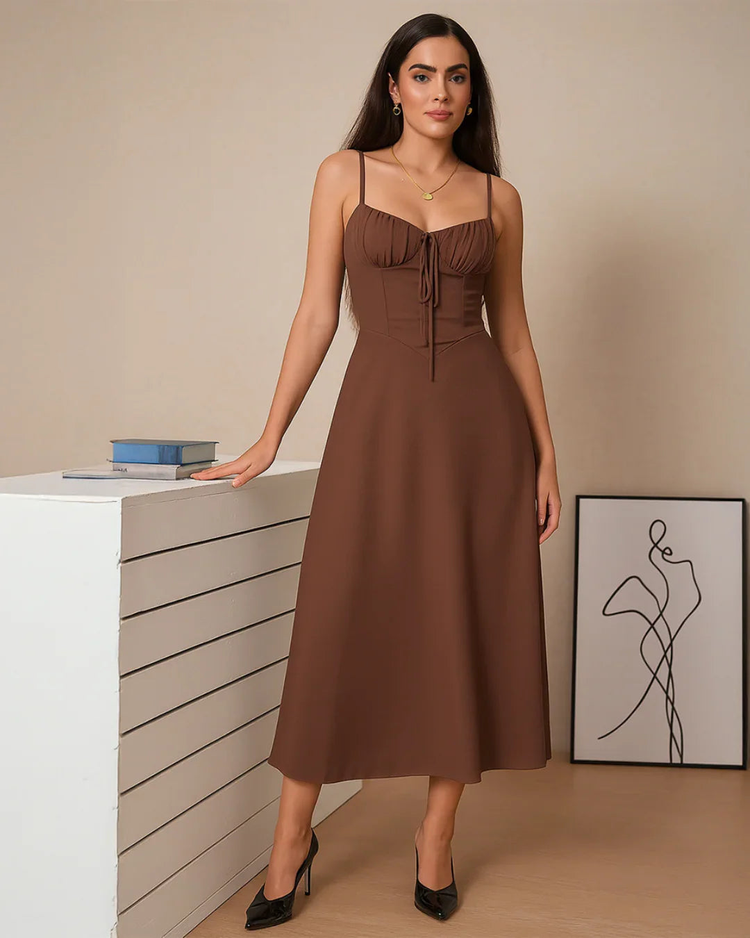 Vintage Bustier Midi Dress in English Brown - Littlebox India Vintage Bustier Midi Dress in English Brown - Littlebox India