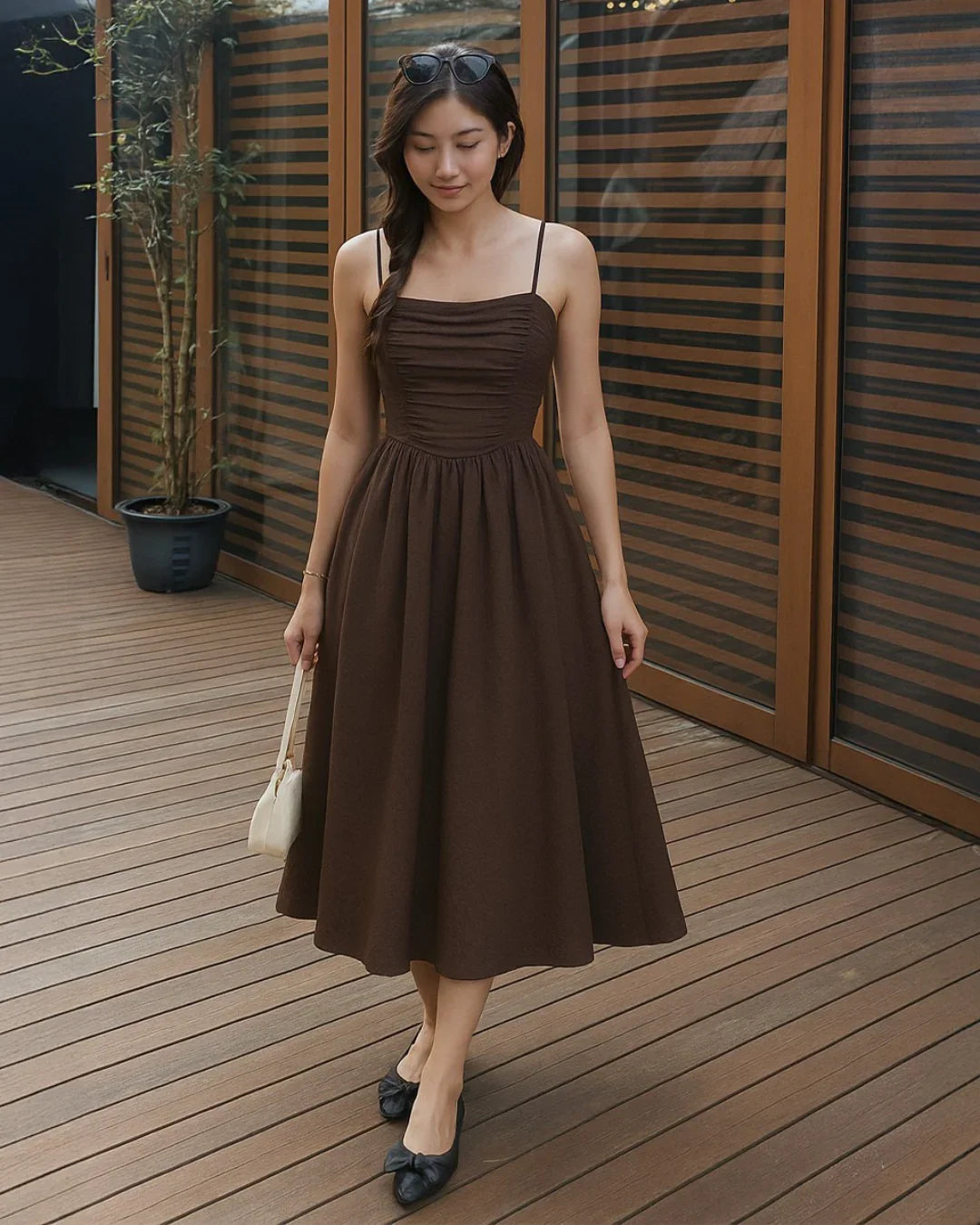 Retro Spaghetti Strap Chocolate Brown Dress - Littlebox India Retro Spaghetti Strap Chocolate Brown Dress - Littlebox India