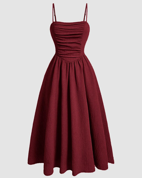 GOOBGS Women's 1950s Retro Swing Dress - Spaghetti Strap Cocktail Dress With Pockets, Burgundy - View #8
