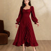 Long Sleeve Ruffle Midi Dress in Cherry Red On Model for Women | Littlebox India