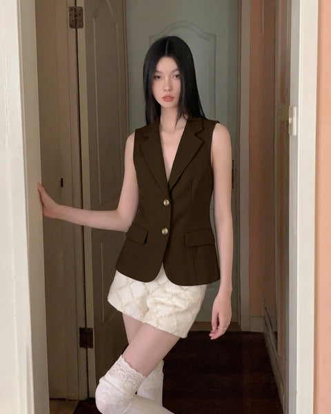 Tailored Sleeveless Blazer Waistcoat In Cocoa Brown