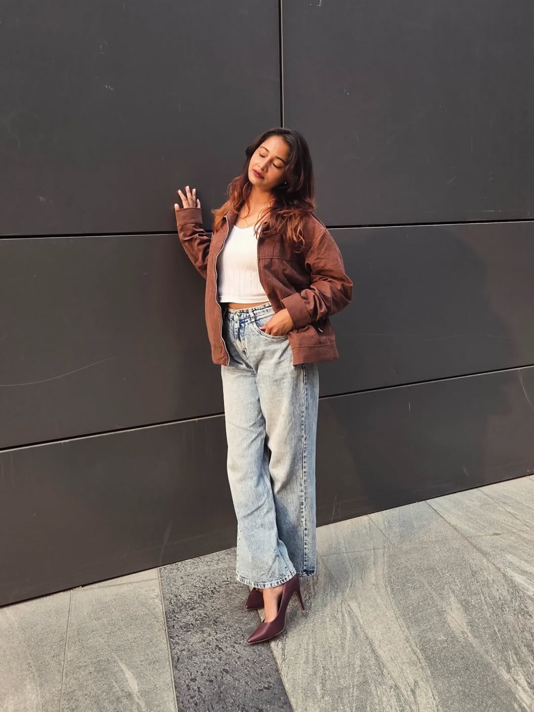 Customer photo 2 of Suede Brown Button Down Full Sleeve Jacket