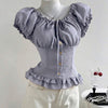 Tie-Up Shirred Drawstring Lettuce Hem Top in Lavender