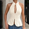 Halter Neck Keyhole Tie-Up Top In White