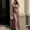 Halter Cowl Neck Satin Maxi Dress in Lilac