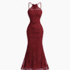 Off Shoulder Ruched Mermaid Maxi Dress in Deep Maroon