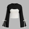 Round Neck Cut-Out Full Sleeve Sweatshirt in Black and White