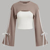 Casual Cut-Out Round Neck Full Sleeve Top in Pink and White