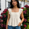 Ruffle Strap Bow Detail Top in Off White