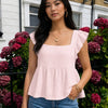 Ruffle Strap Bow Detail Top  in Baby Pink